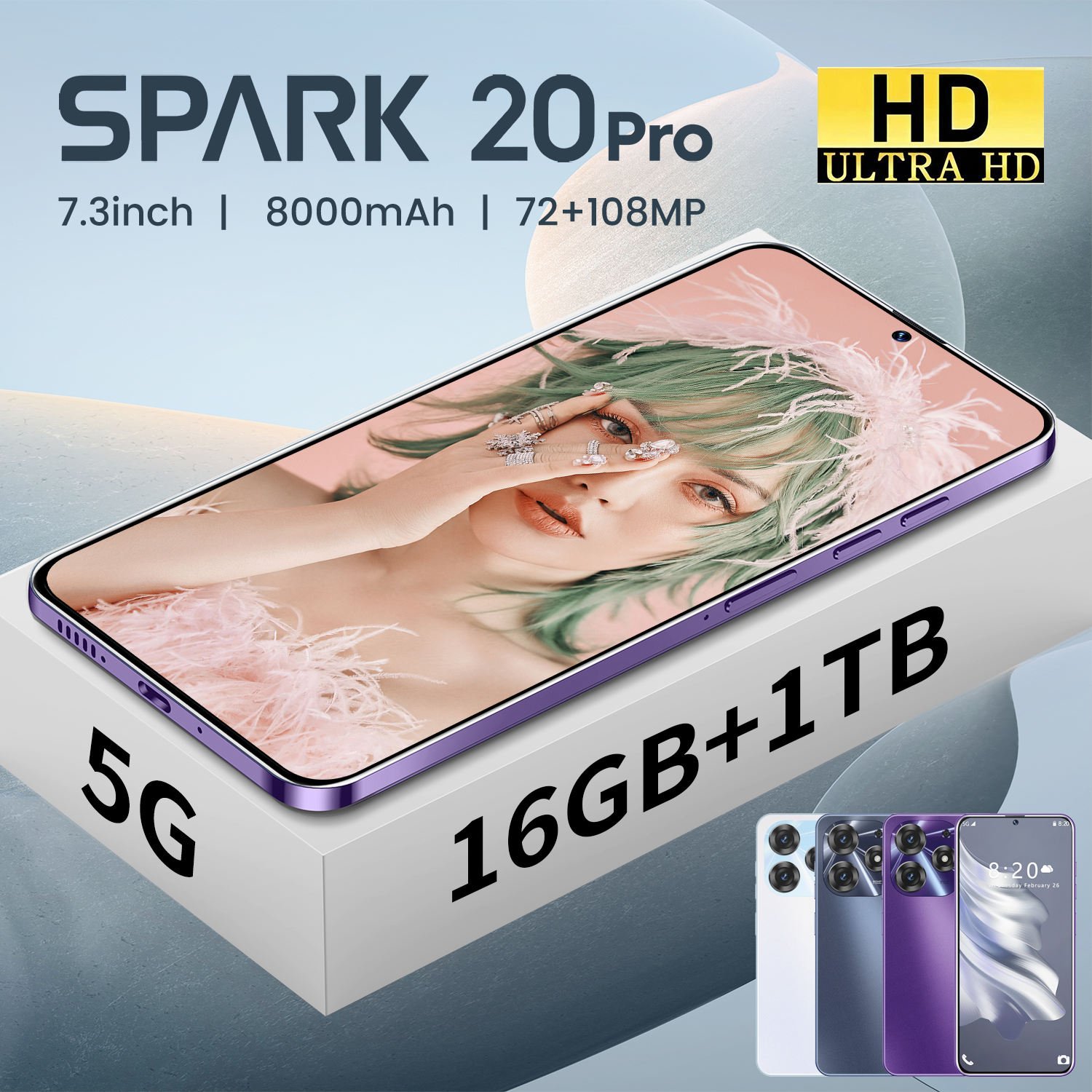 Original cellphones 7.3Inch Spark 20 Pro 16g+1TB 5G 7800mah Mobile Phone Dual Sim Card Beauty tecno spark 10 pro